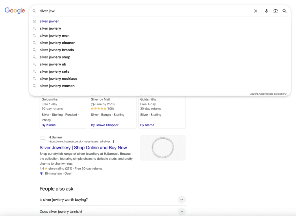 Google search to find long-tail keywords