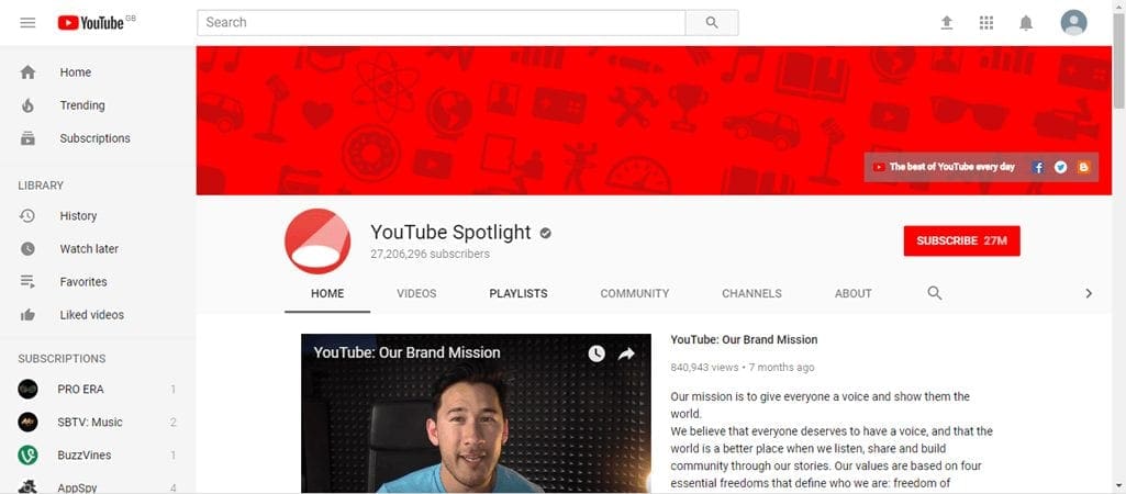 Youtubes own youtube page - youtube business case: b2b and b2c social media marketing at its most visual Youtube’s own youtube page - what can you create in your business?