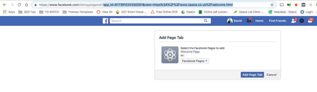 Add Page Tab popup Add Page Tab popup
