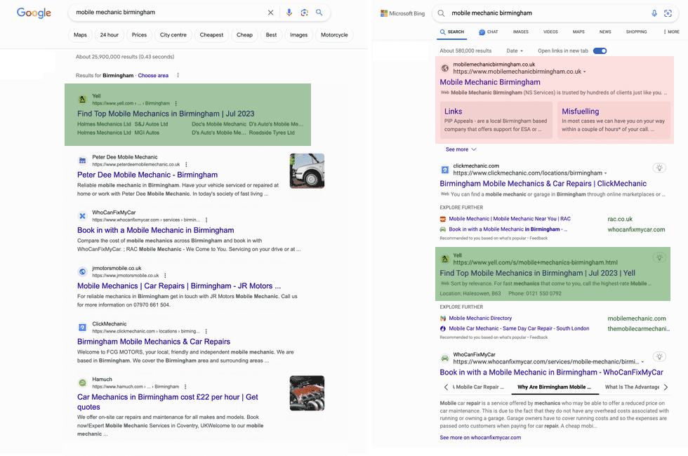 Bing vs google search results small Bing vs google search results small