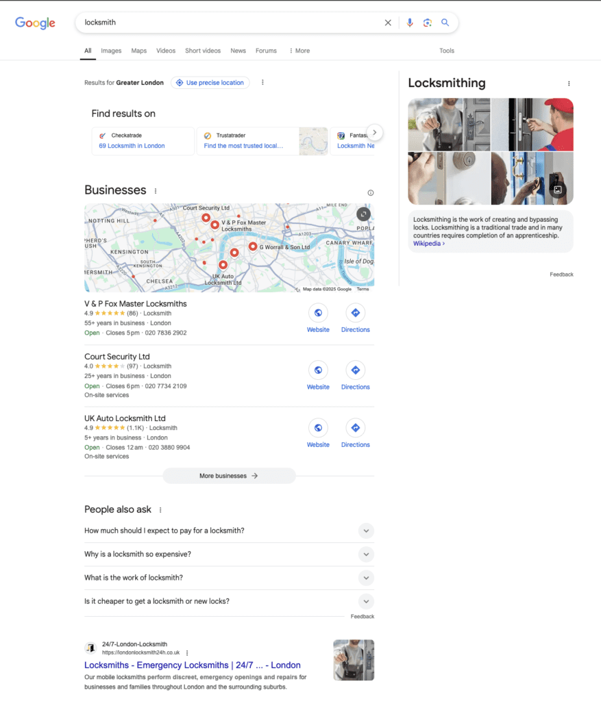 Standard search engine results page Standard search engine results page